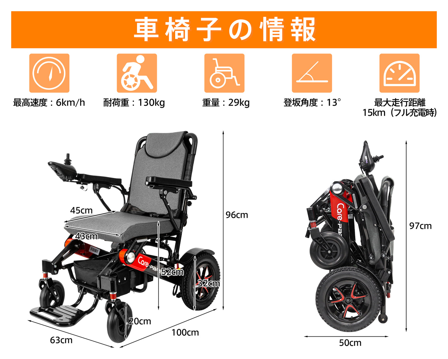 Care-Parents 電動車椅子 折りたたみ 軽量 全自動電動車いす 電磁自動ブレーキ バッテリー着脱 360°コントローラー 最大走行15km 歩行補助 耐荷重130kg 軽量リチウム電池 運転免許不要 CE認証 介護 介助用 自走式 高齢者・障害者・初心者用(CP-D7301)