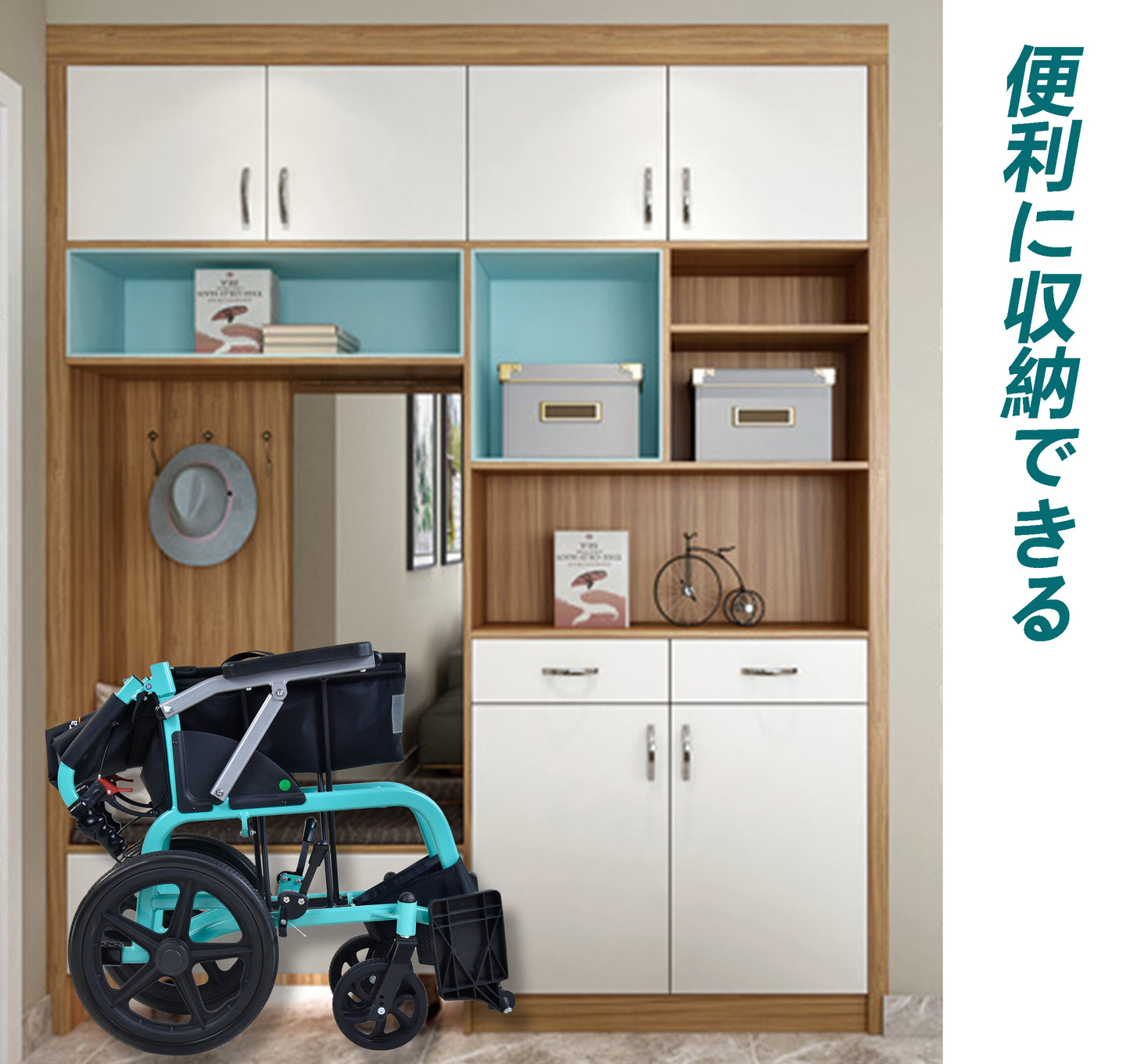 Care-Parents 介助型車椅子 折りたたみ車イス 手押し軽量車椅子外出用 ブルー(CP-30A6)
