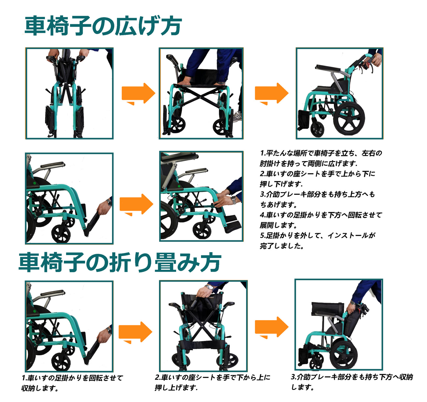 Care-Parents 介助型車椅子 折りたたみ車イス 手押し軽量車椅子外出用 ブルー(CP-30A6)