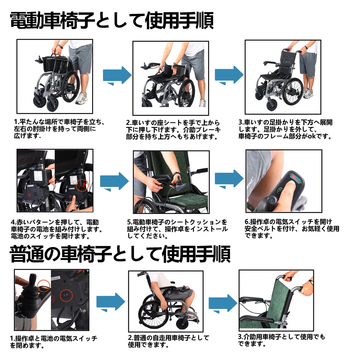 Care-Parents 電動車椅子 折りたたみ式車いす 電磁自動ブレーキ 介助・自走 兼用 (CP-D3E)