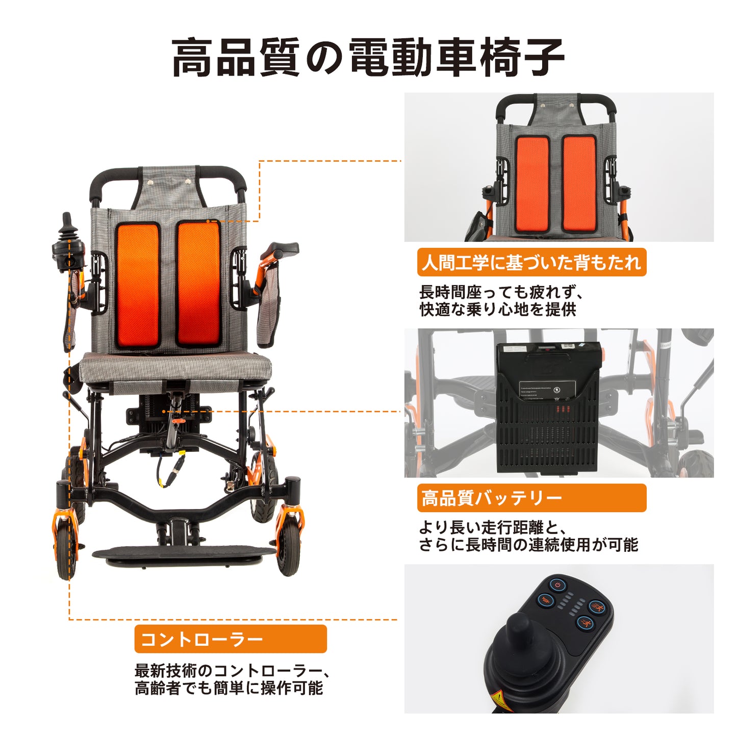 Care-Parents 電動車椅子 軽量 コンパクト 折りたたみ 電⼦ブレーキ 電動車いす 介護車椅子 旅行用 外出(CP-01122E1)