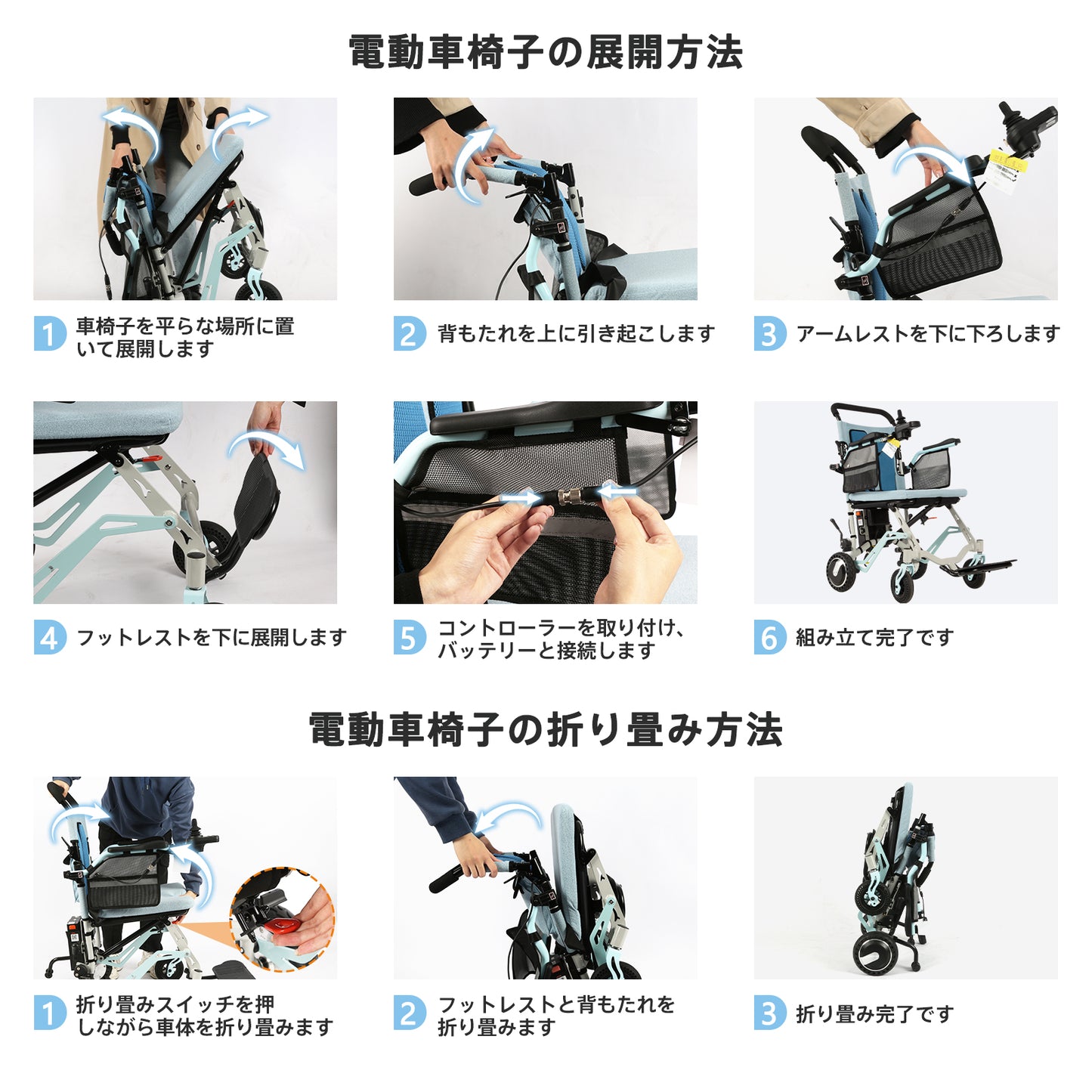 Care-Parents 電動車椅子 折りたたみ式 車いす アルミ製 電子ブレーキ 介助・自走 兼用 軽量車椅子18kg 静音 航続10KM 背折れタイプ 介助ブレーキ付き サイレントモード付き 高齢者 障害者用 (CP-1122E1 青)