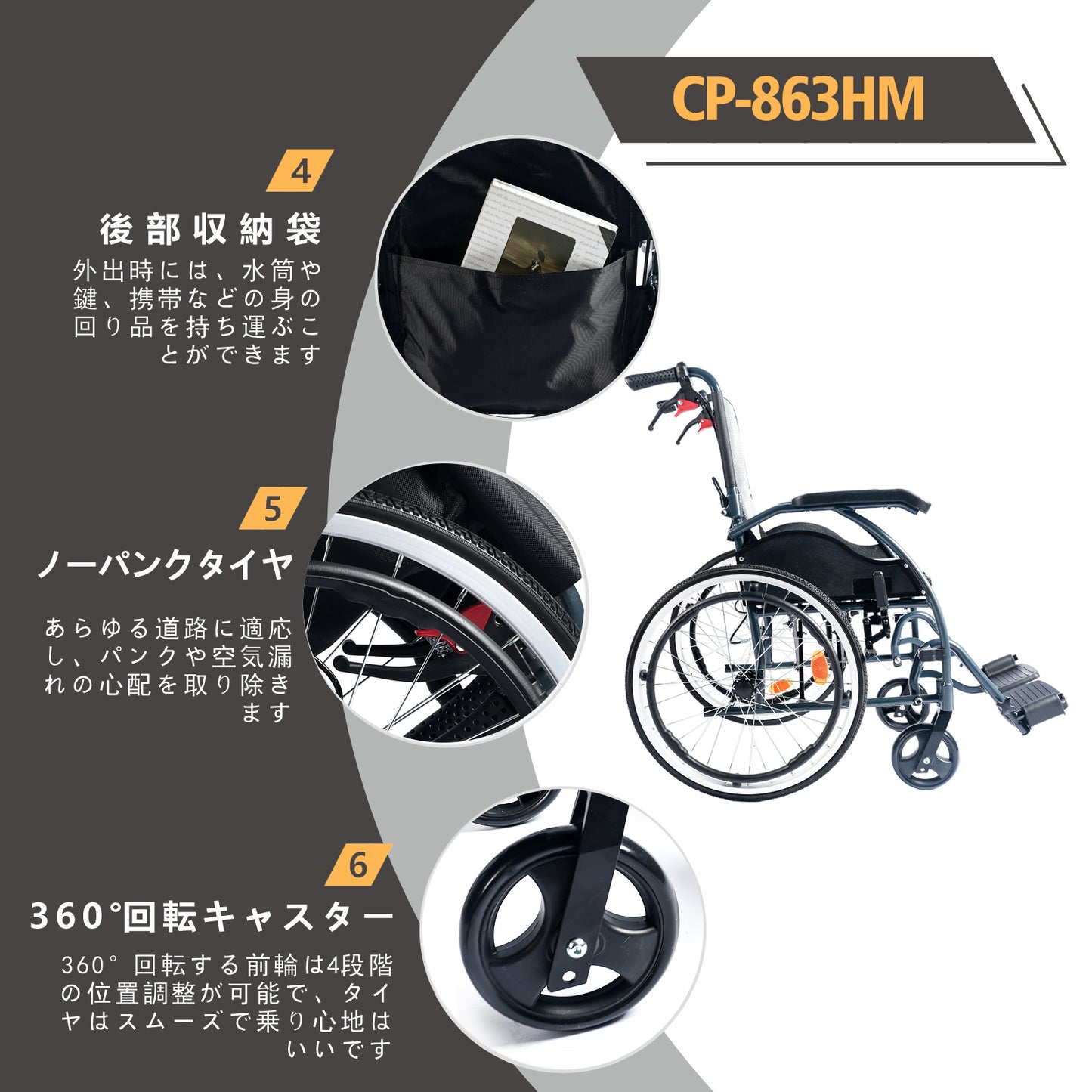 Care-Parents 車椅子 自走式車椅子 自走・介助兼用 折りたたみ車椅子 (CP-863HM)