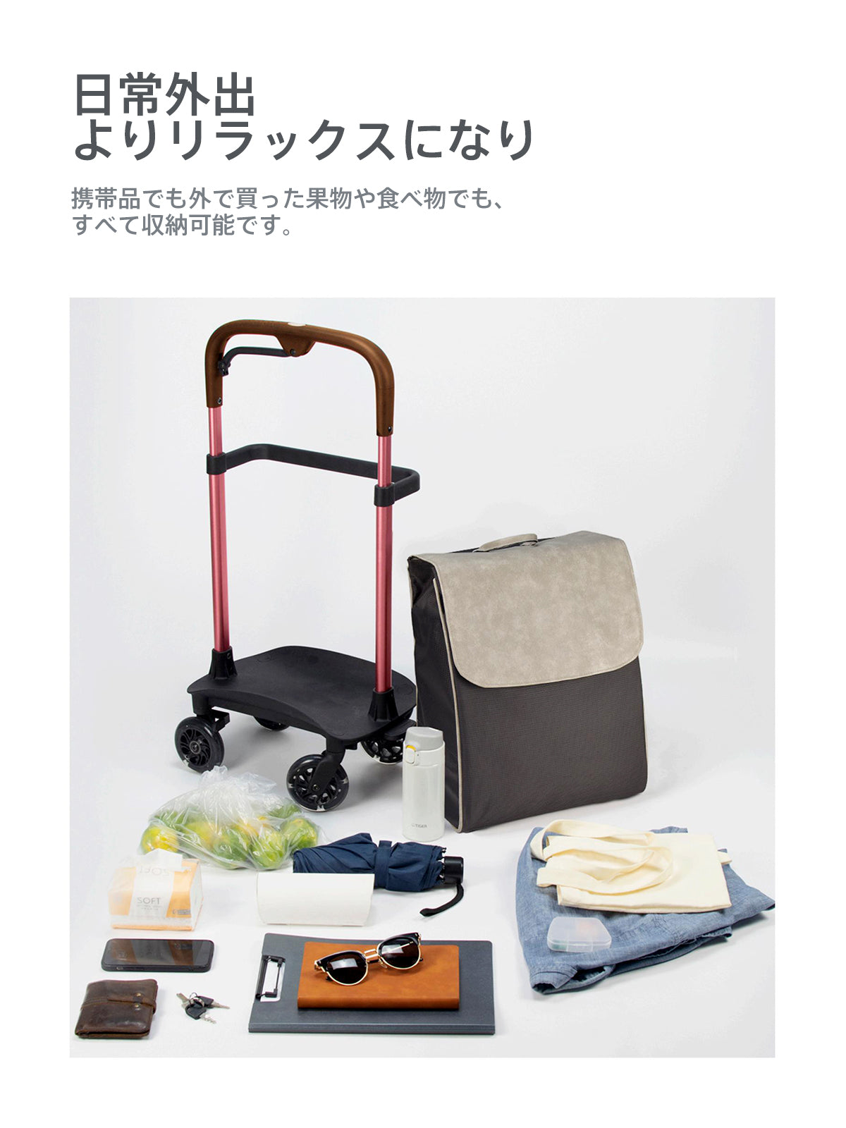 Care-Parents ショッピングキャリー ショッピングカート 横押し 買い物カート 軽量カート コンパクト 静音タイヤ 大容量40L (CP-F00R)