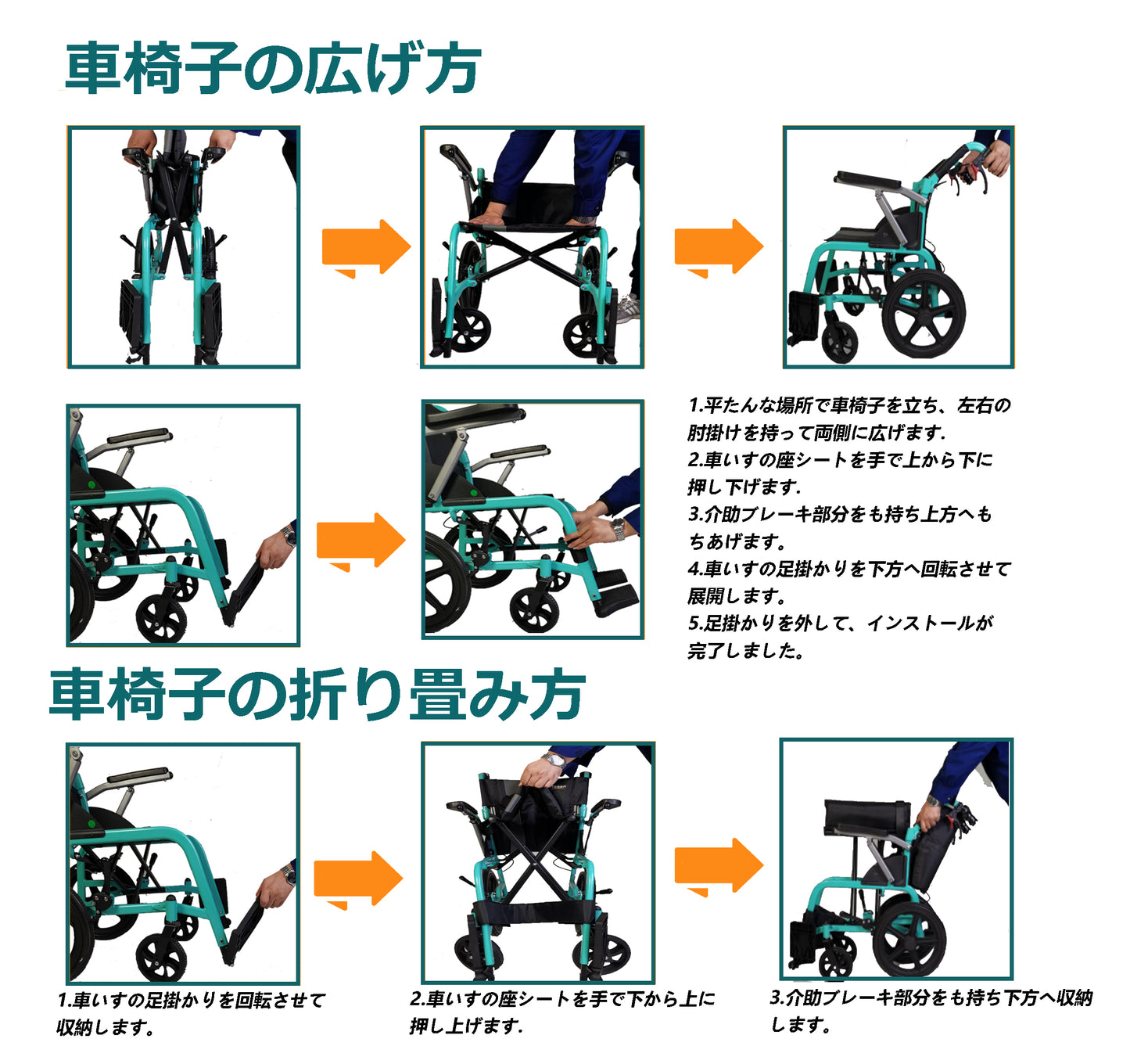 Care-Parents 介助型車椅子  折りたたみ車イス 手押し軽量車椅子外出用 ブルー(CP-30A6)