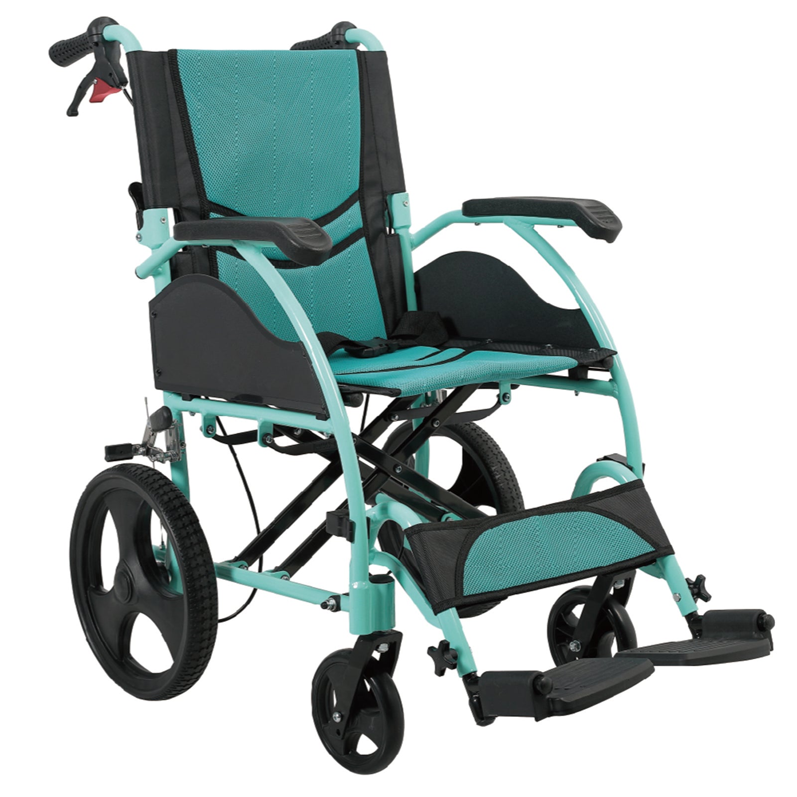 新品未使用】 軽量 折りたたみ式 車椅子 介護 高齢者 (グリーン 