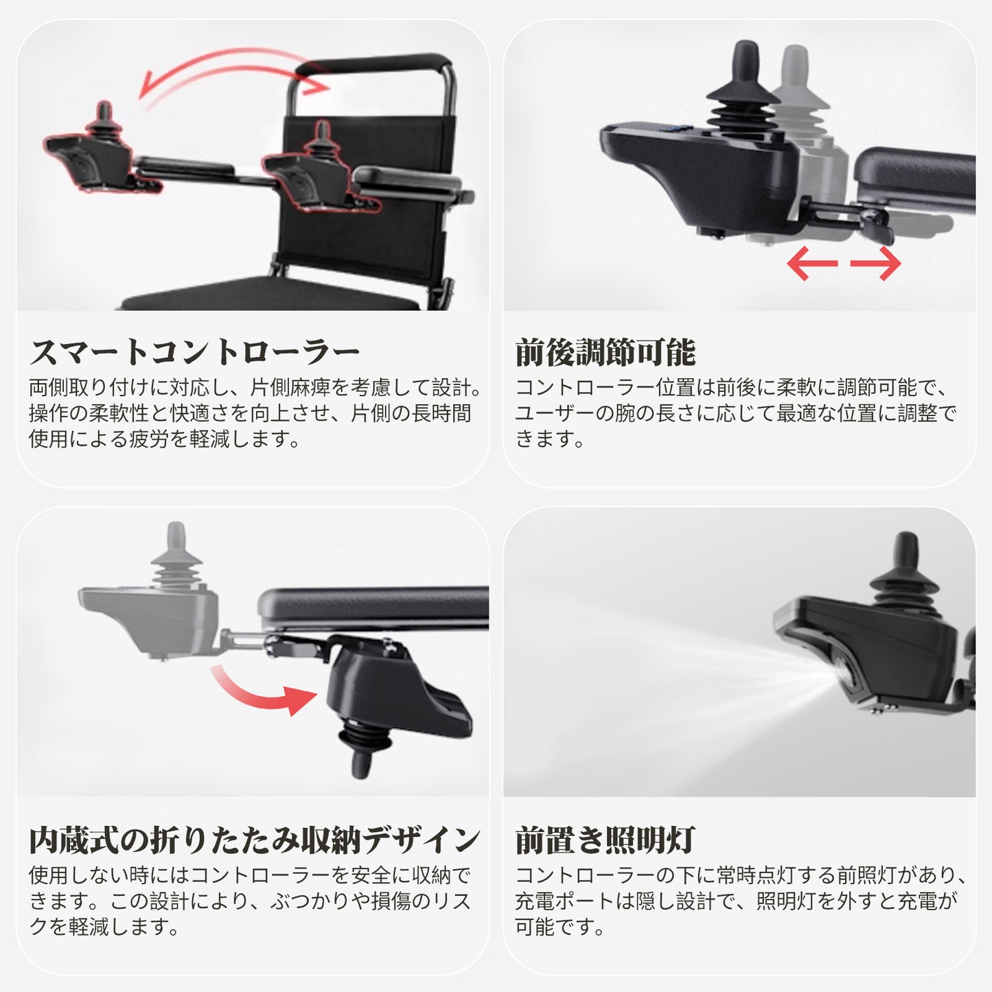 Care-Parents 電動車椅子 折畳み 軽量 16.25kg コンパクト 車椅子 高齢者用 電動ミニカー アルミ合金 軽量電動車椅子 耐荷重100kg 走行20KM 電磁ブレーキ 取り外し可能なバッテリー 手すり灯つき (CP-0020)