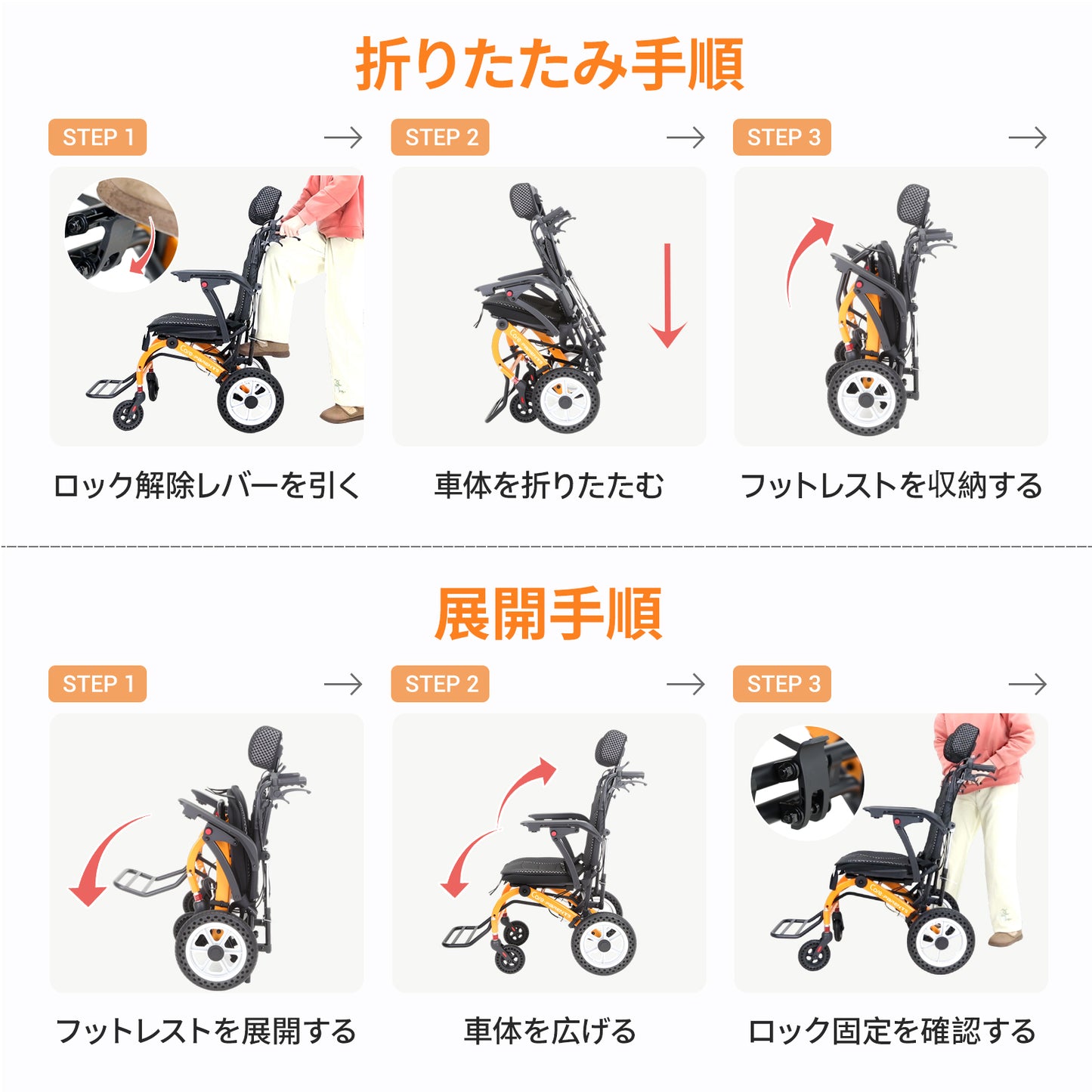 Care-parents 車椅子 介助式 リクライニング機能（CP-102）