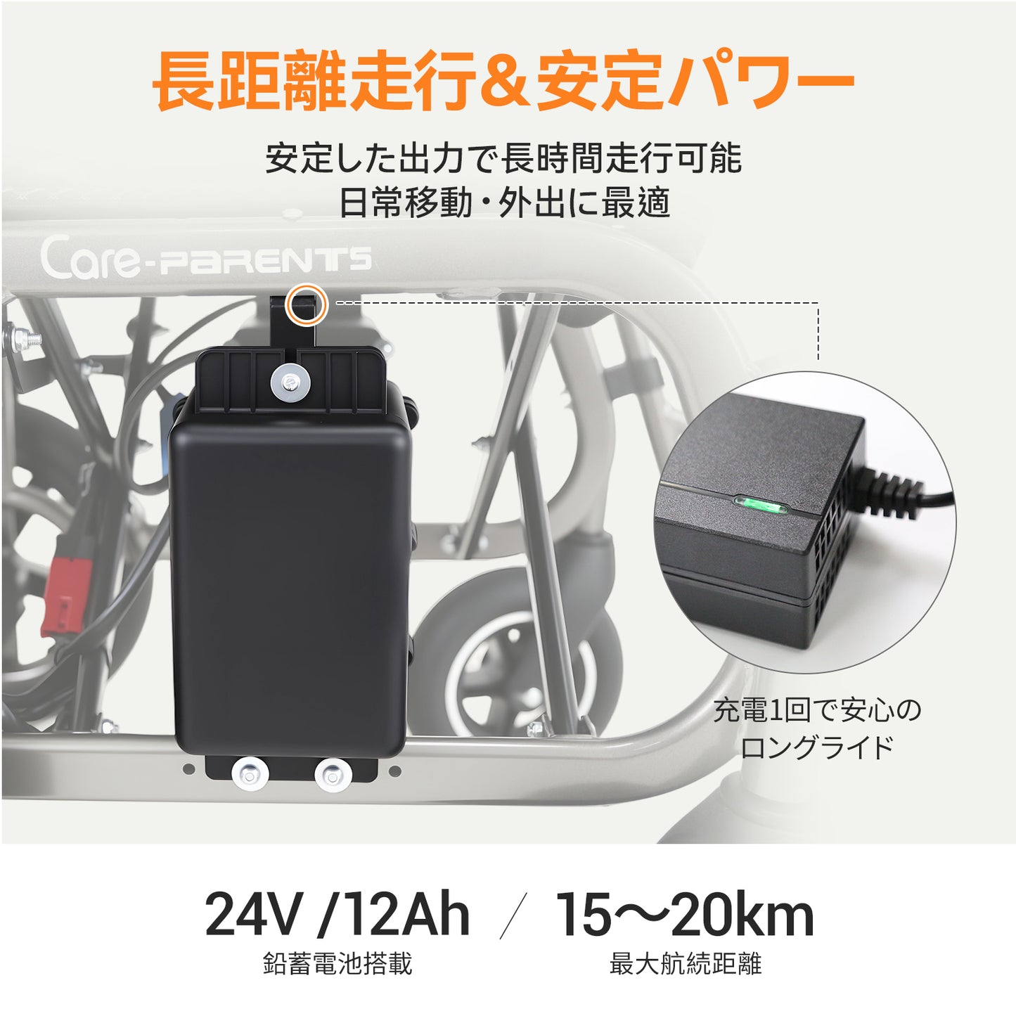 Care-Parents 電動車椅子 20km走行 250Wダブルモーター 12Ahバッテリー(CP-YS12)